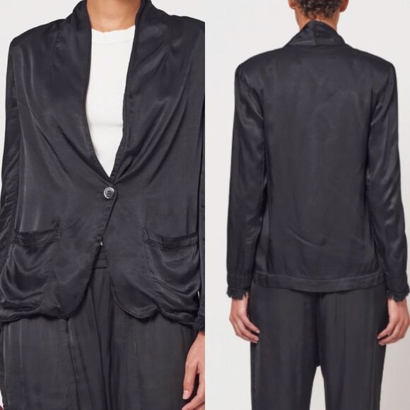 Raquel Allegra black satin blazer‎ 1 button women’s size 0 - Picture 1 of 7